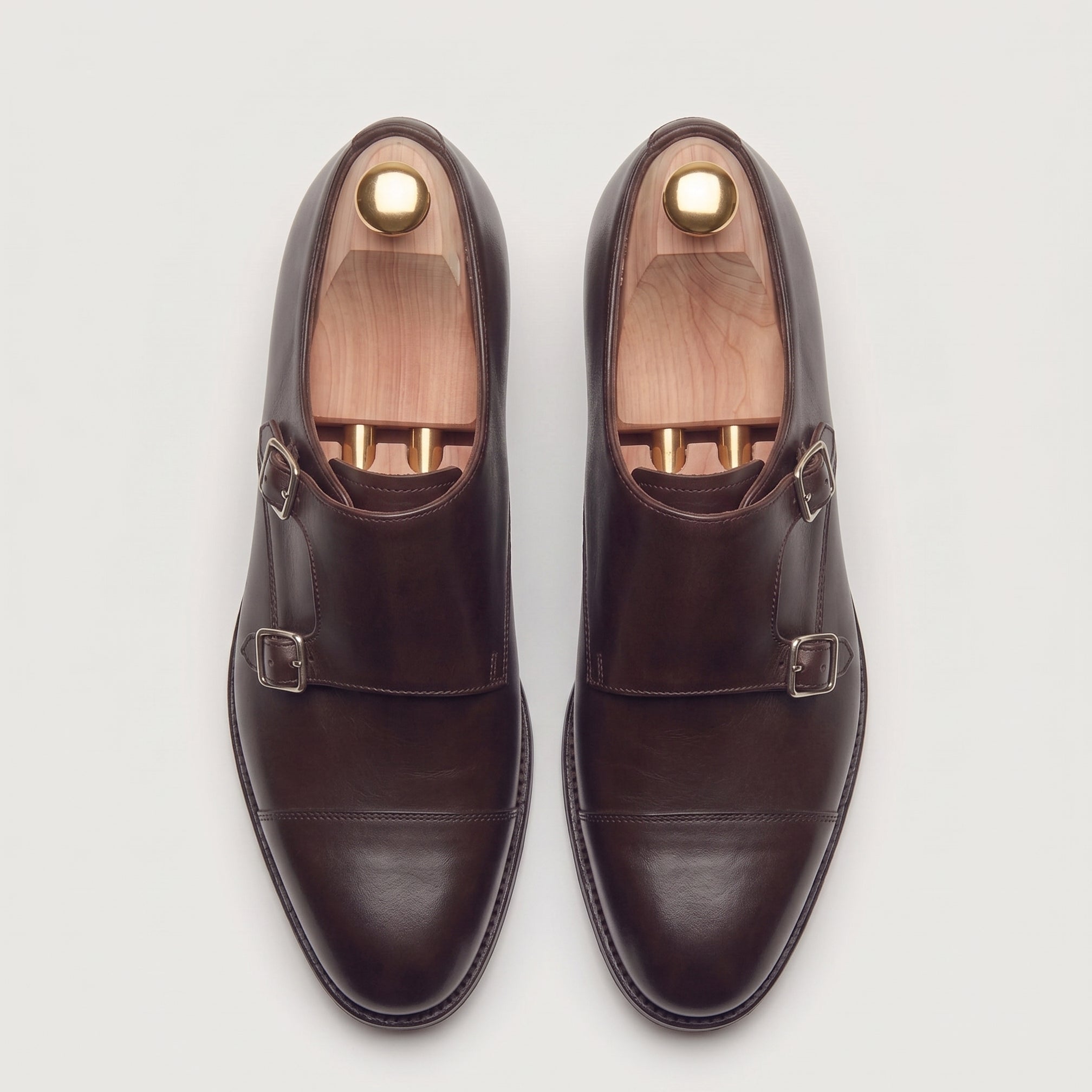 Braune Double-Monkstrap-Schuhe aus Leder