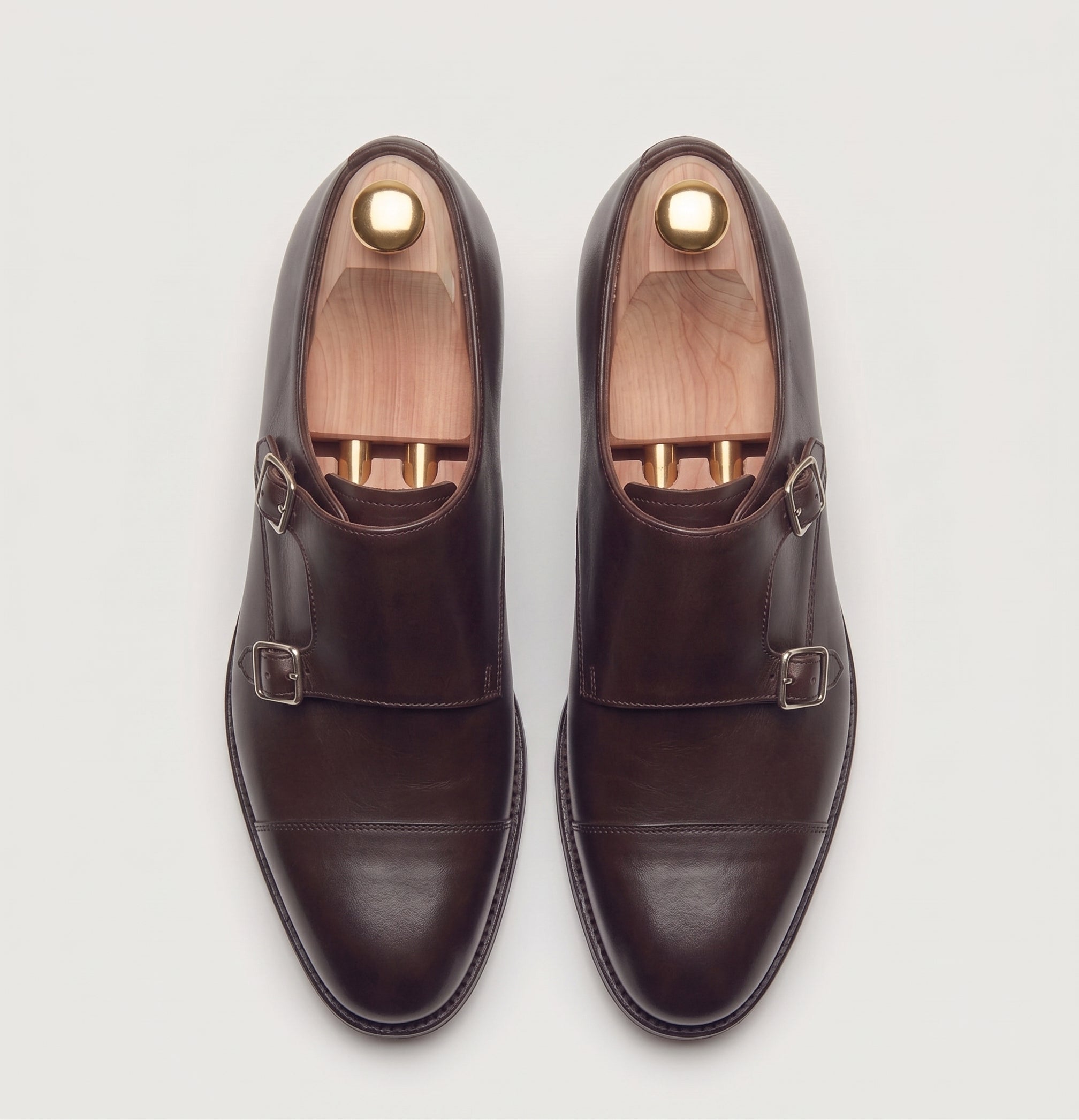 Braune Double-Monkstrap-Schuhe aus Leder