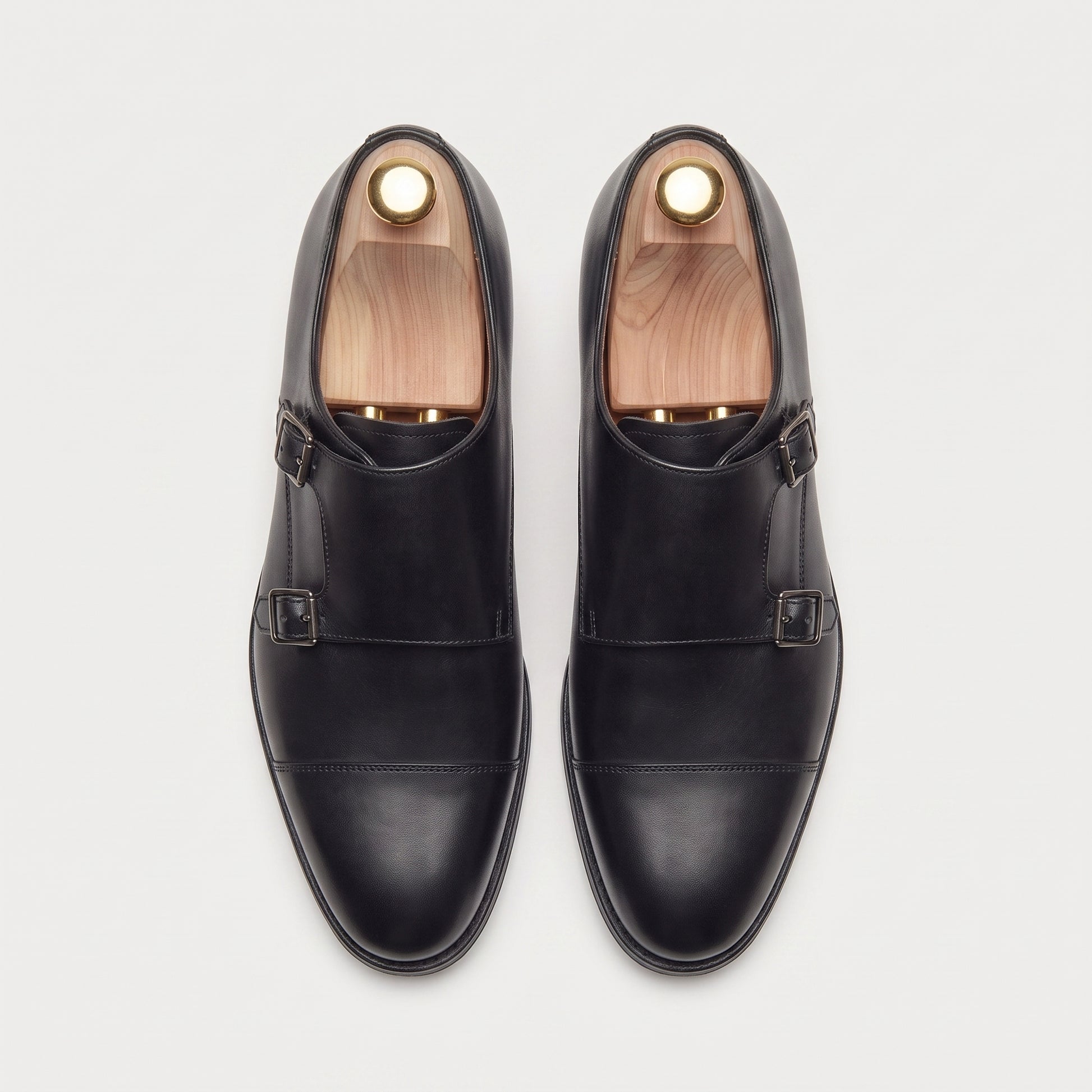 Schwarze Double-Monkstrap-Schuhe aus Leder