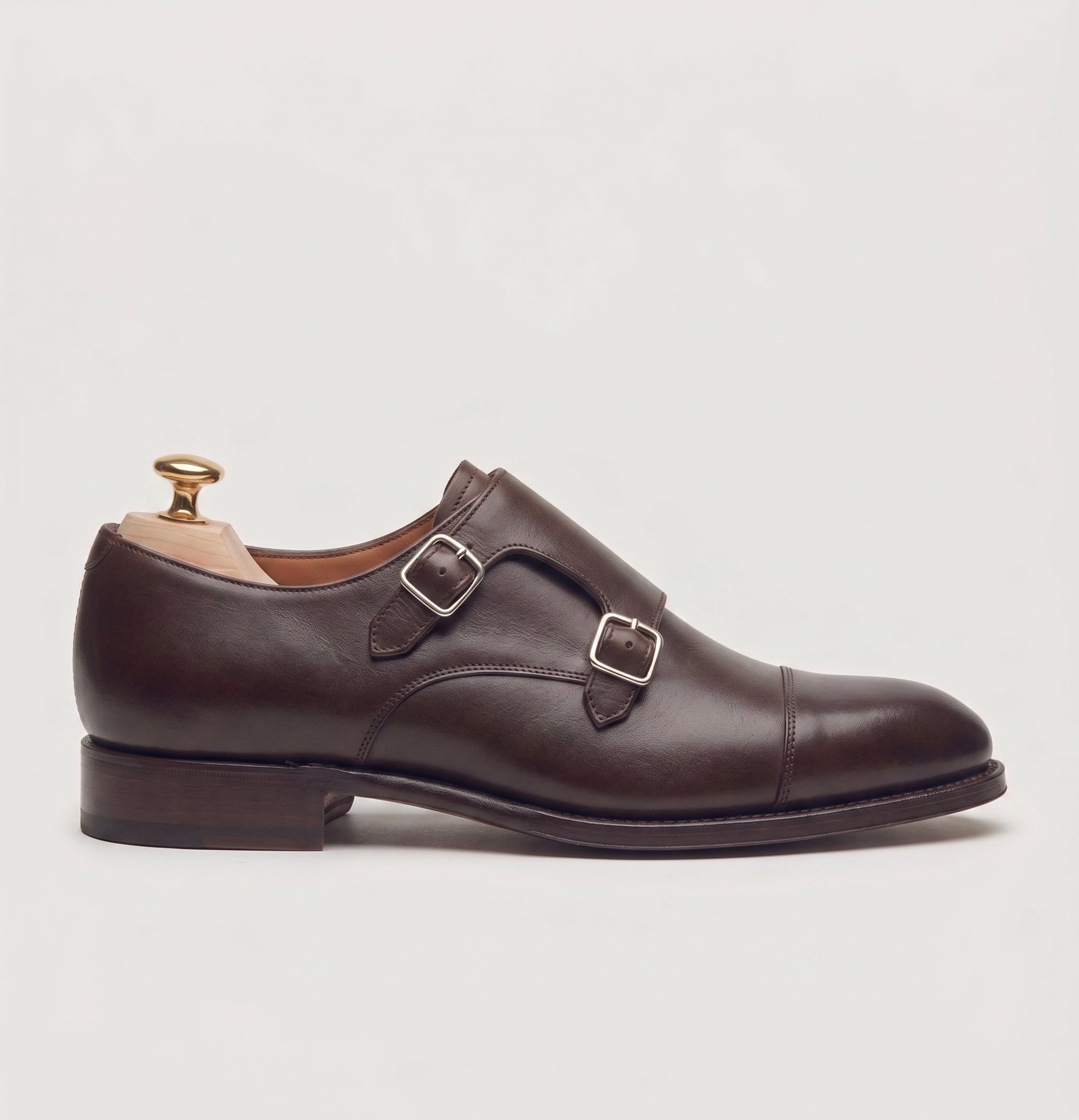 Braune Double-Monkstrap-Schuhe aus Leder