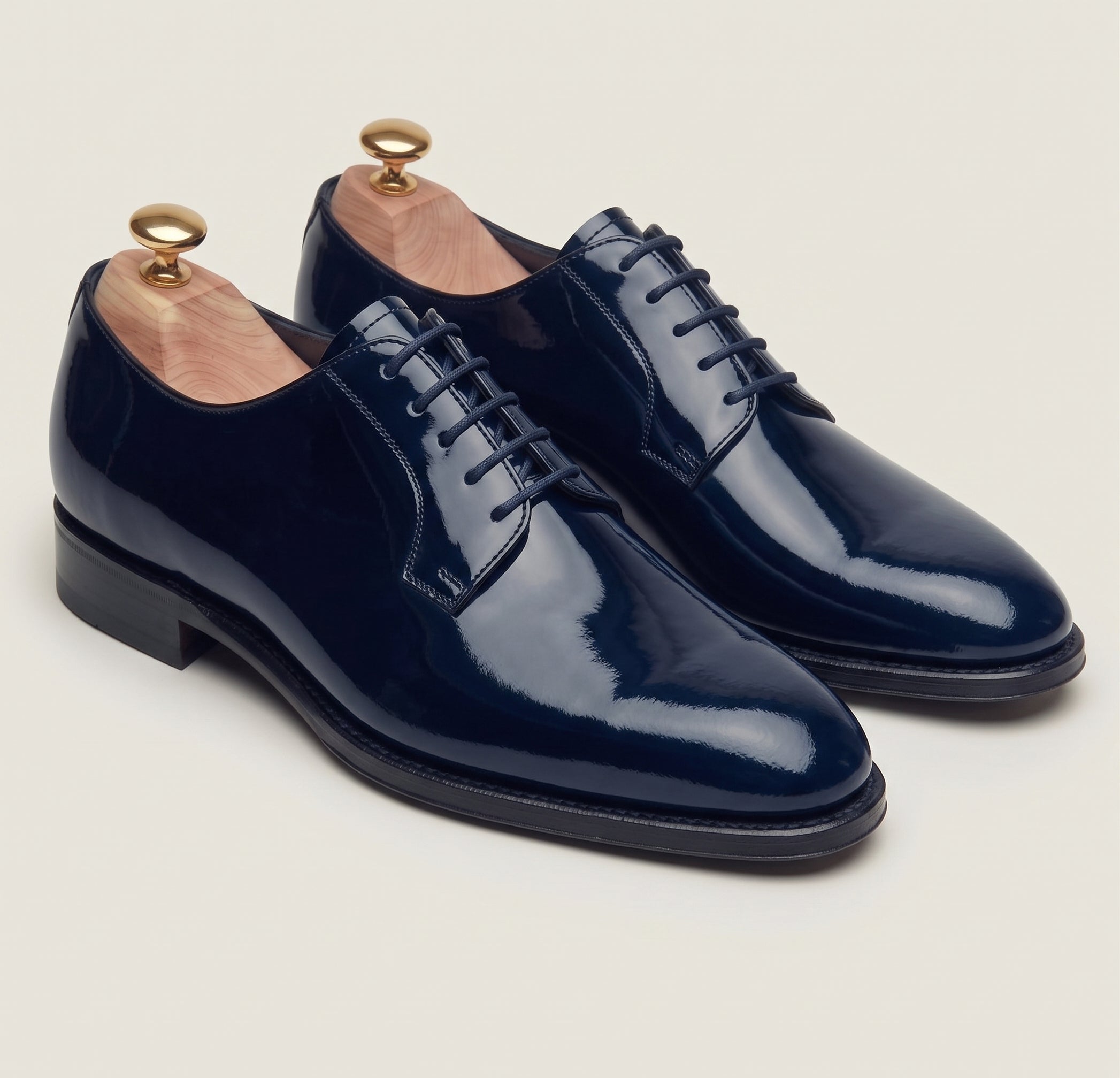Dunkelblaue Lackleder Derby-Schuhe aus Leder