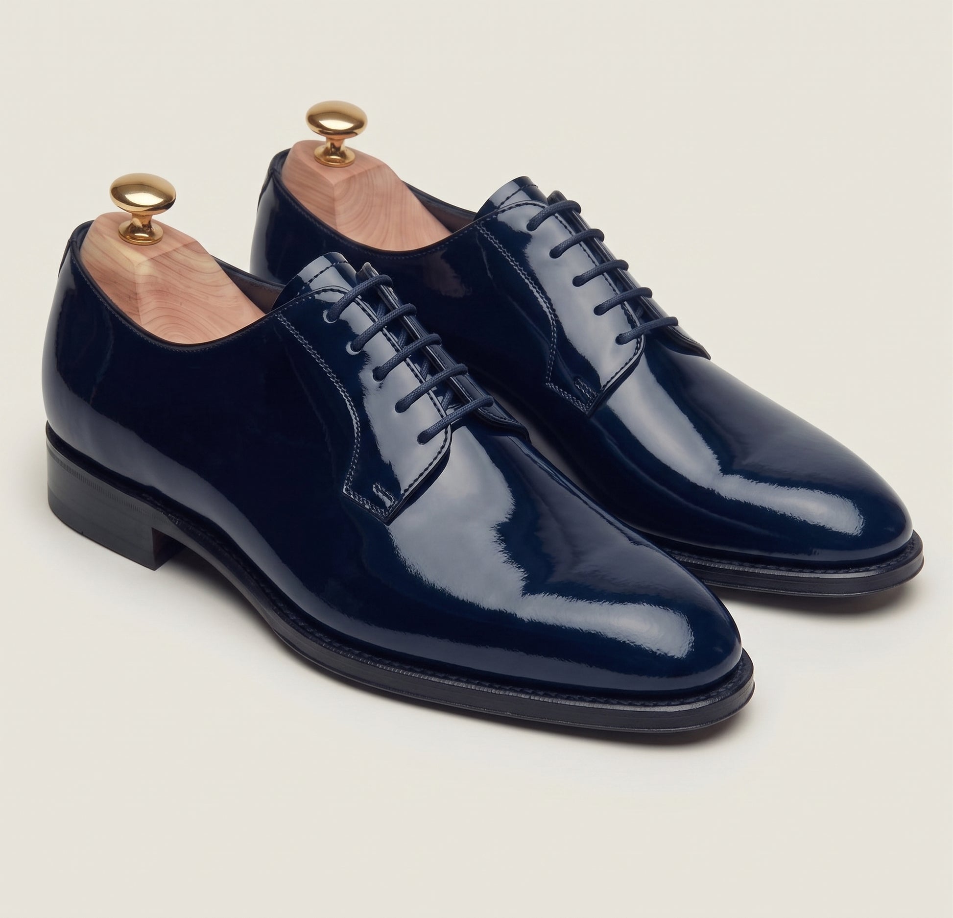 Dunkelblaue Lackleder Derby-Schuhe aus Leder