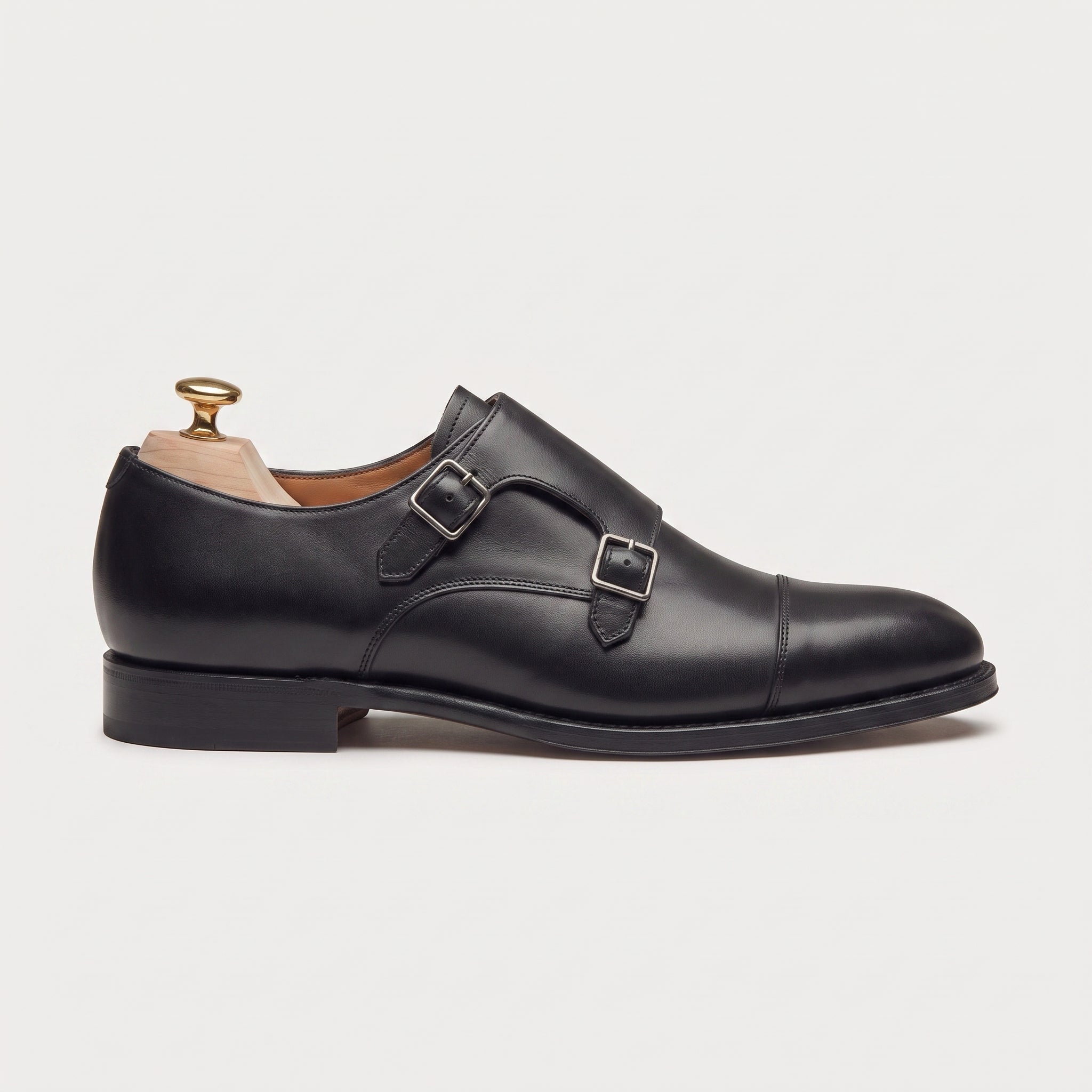 Schwarze Double-Monkstrap-Schuhe aus Leder