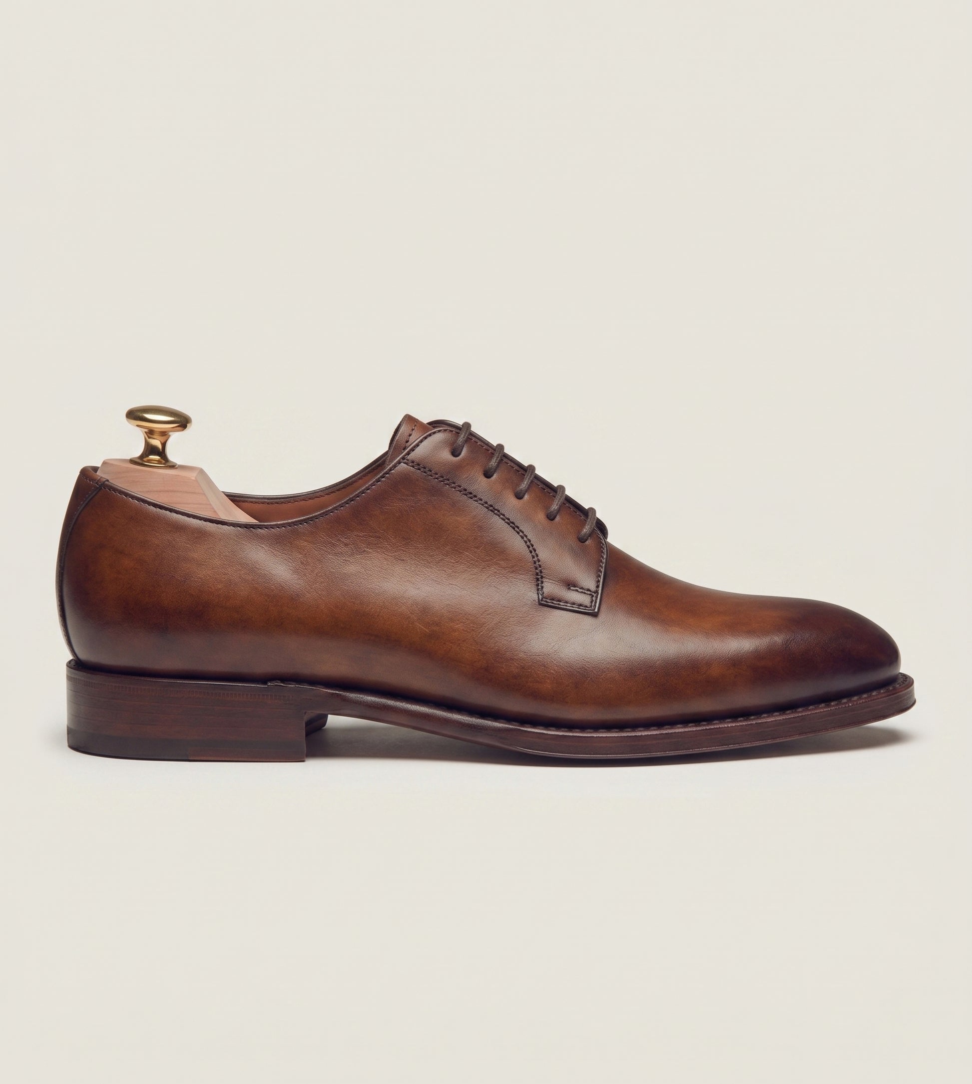 Braune Derby-Schuhe aus Leder mit Patina-Finish