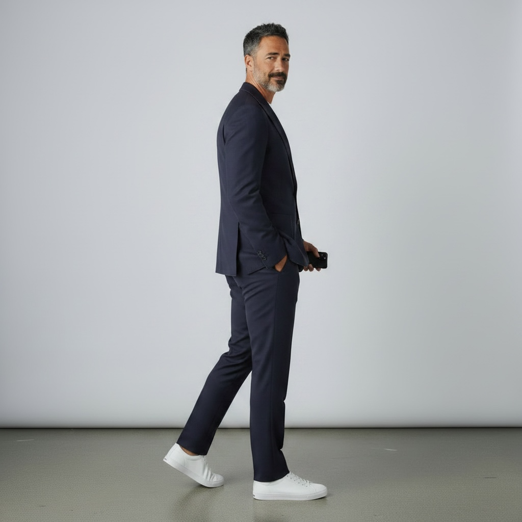2-teiliger Anzug – Dunkelblau/Navy, Feinstruktur, Italienische Schurwolle, Smart Casual