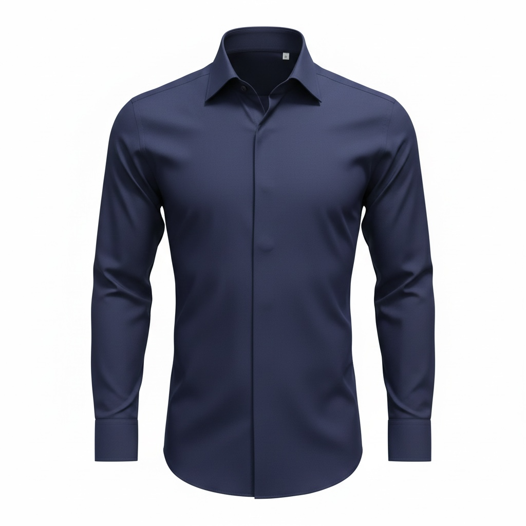 Dunkelblaues Slim-Fit Business-Hemd mit verdeckter Knopfleiste