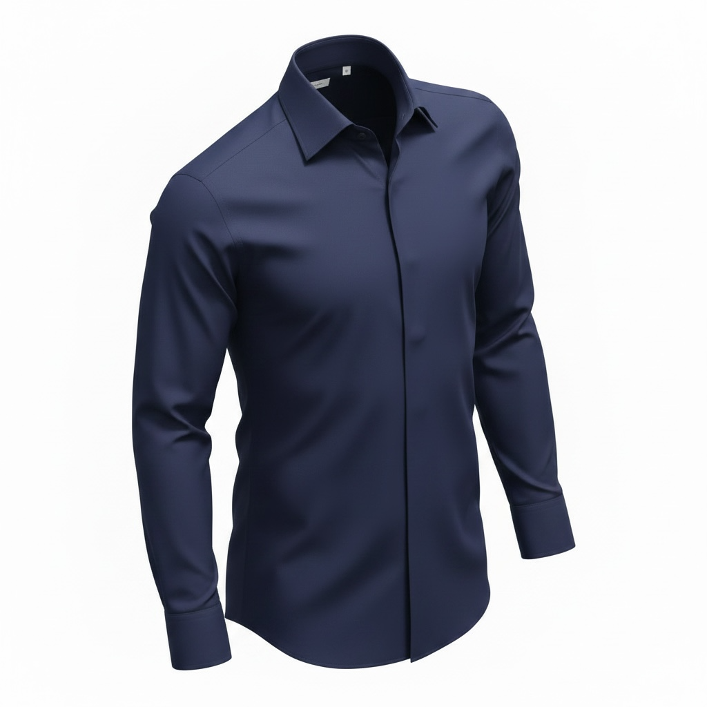Dunkelblaues Slim-Fit Business-Hemd mit verdeckter Knopfleiste