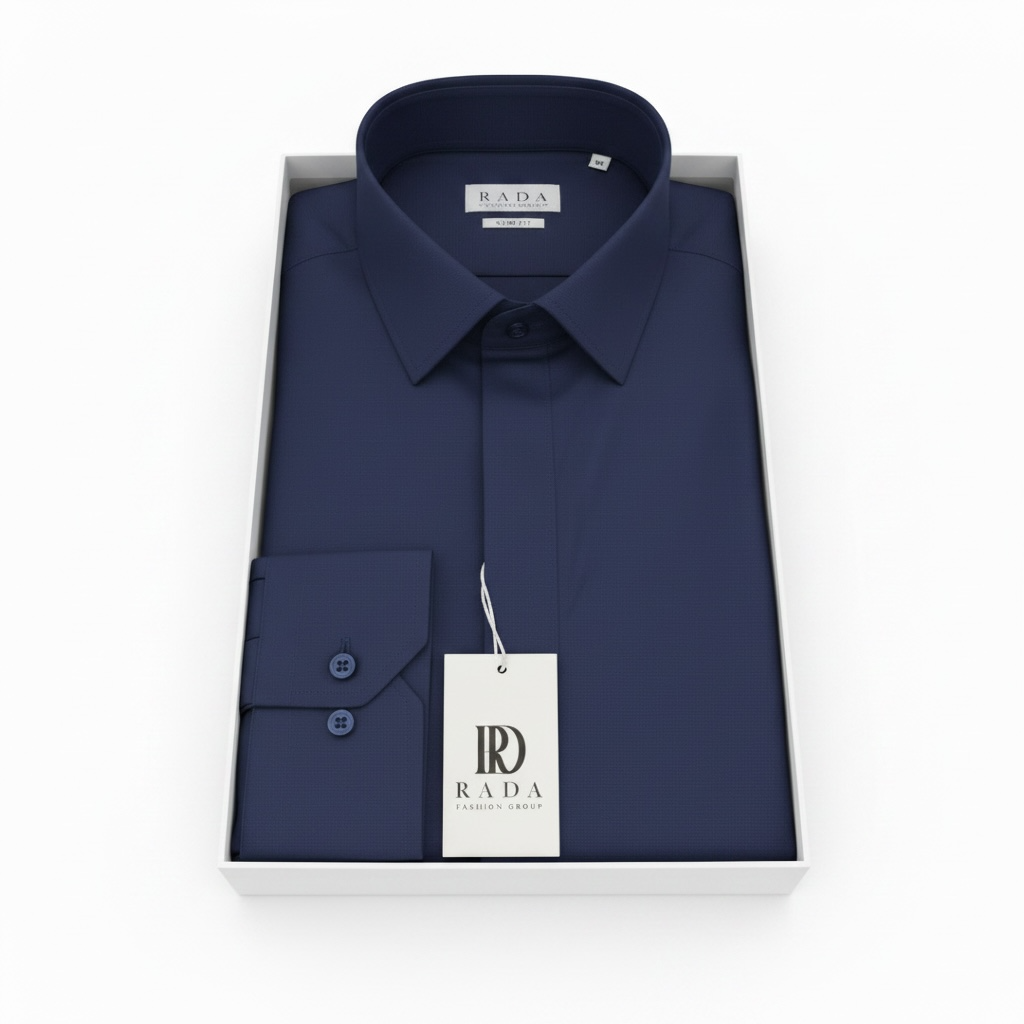 Dunkelblaues Slim-Fit Business-Hemd mit verdeckter Knopfleiste