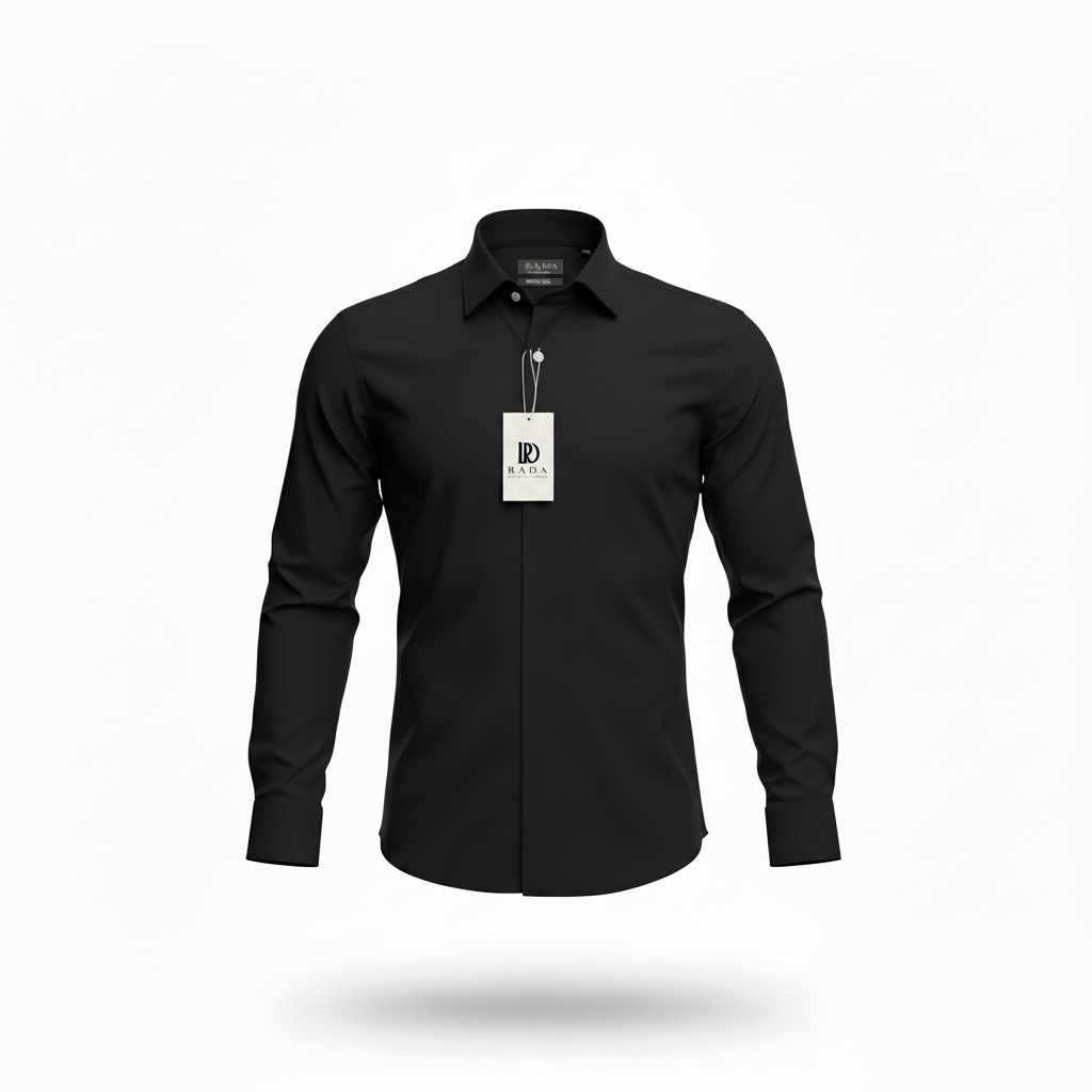 Schwarzes Slim-Fit Business-Hemd mit verdeckter Knopfleiste