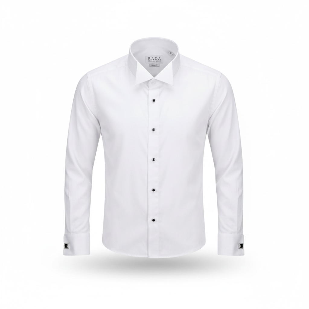 Weißes Slim-Fit Premium-Smokingshemd mit Kontrastknöpfen und Umschlagmanschetten