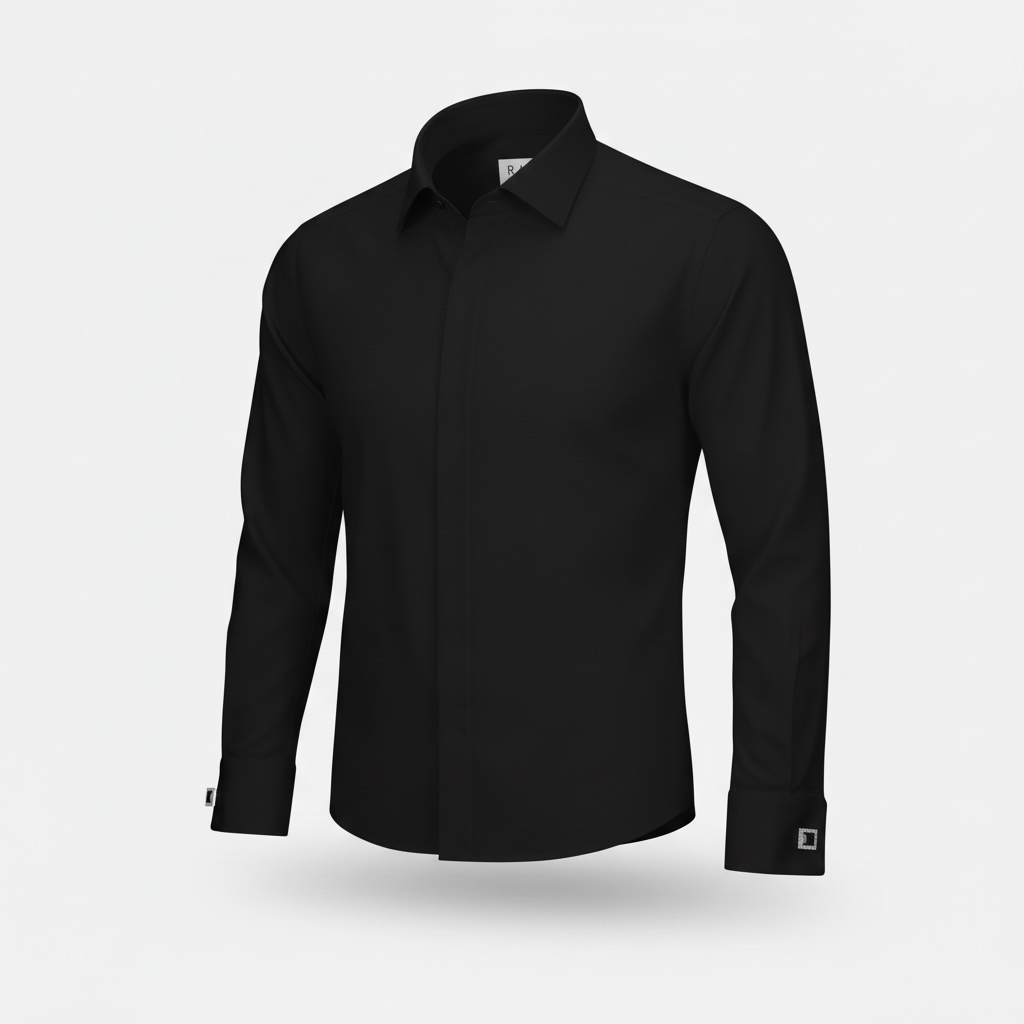 Schwarzes Slim-Fit Premium-Smokingshemd mit Umschlagmanschetten